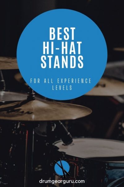 a drumset featuring a hi hat stand, with an overlay that reads, "Best hi-hat stands for all experience levels."