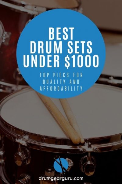 a close-up of a drum set, focused on the snare drum, with an overlay that reads, "Best Drum Sets Under $1000: Top Picks for Quality and Affordability"