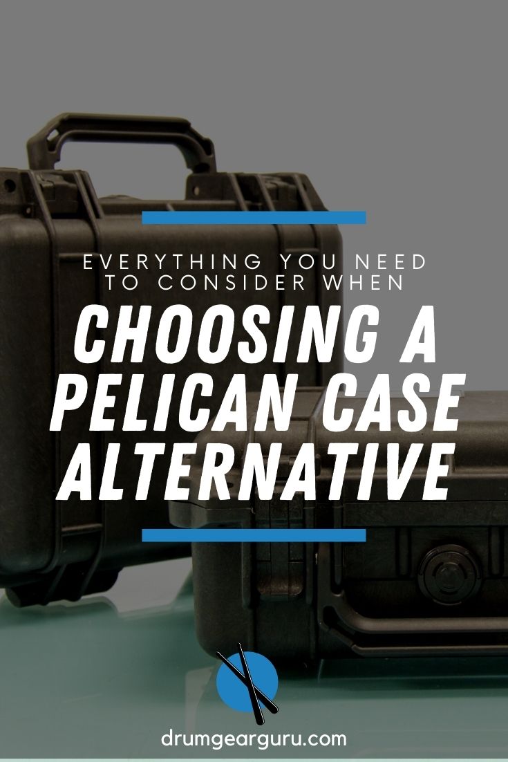 Two Pelican cases, one upright and one flat, on a white table, with an overlay that reads, "Everything You Need to Consider when Choosing a Pelican Case Alternative."