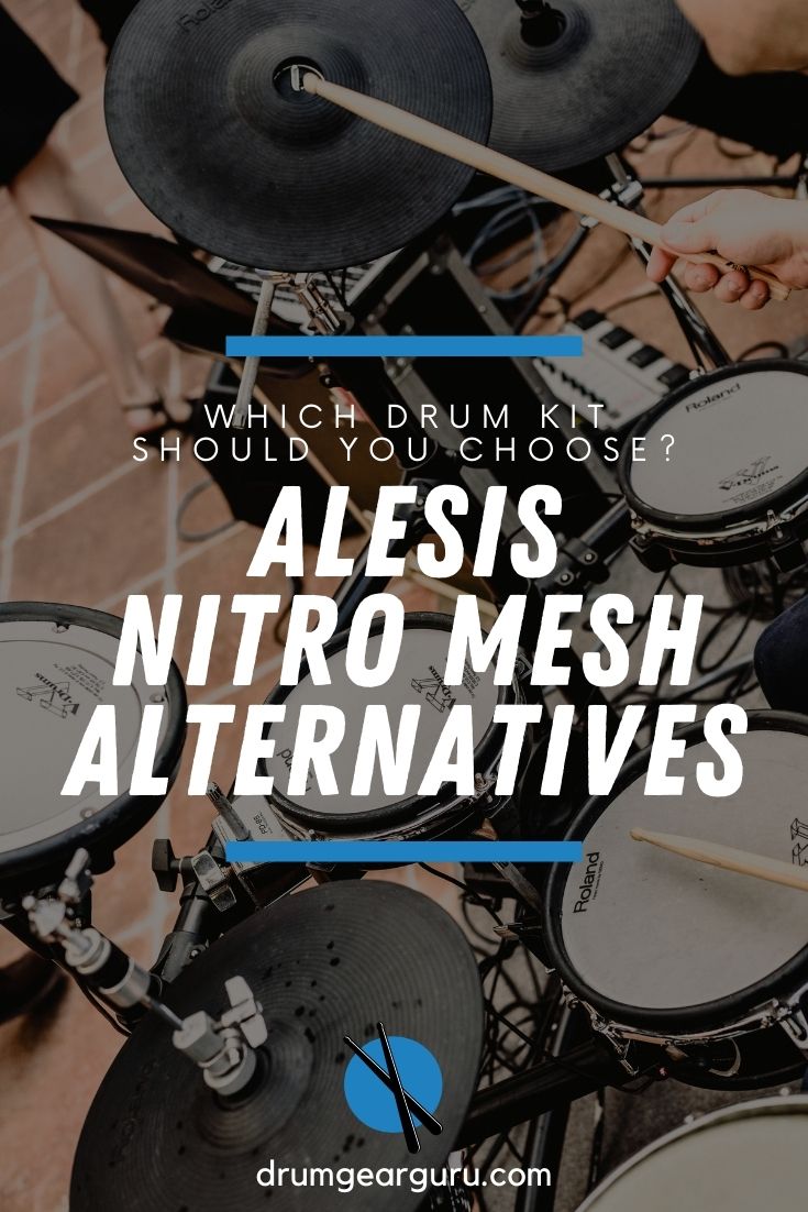 a set of roland electronic drums, with an overlay that reads, "Which Drum Kit Should You Choose? Alesis Nitro Mesh Alternatives."