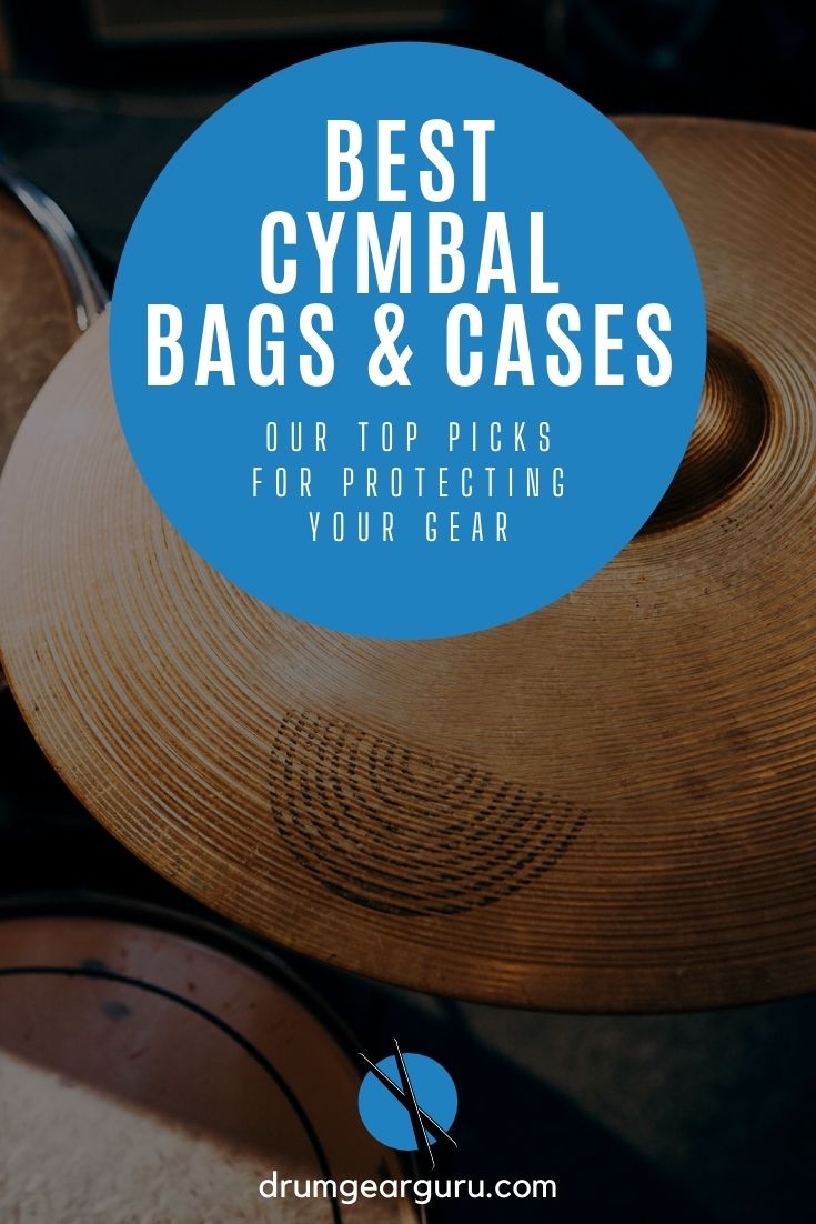 close-up of a cymbal on a stand, with an overlay that reads, "Best Cymbal Bags and Cases: Our Top Picks for Protecting Your Gear"