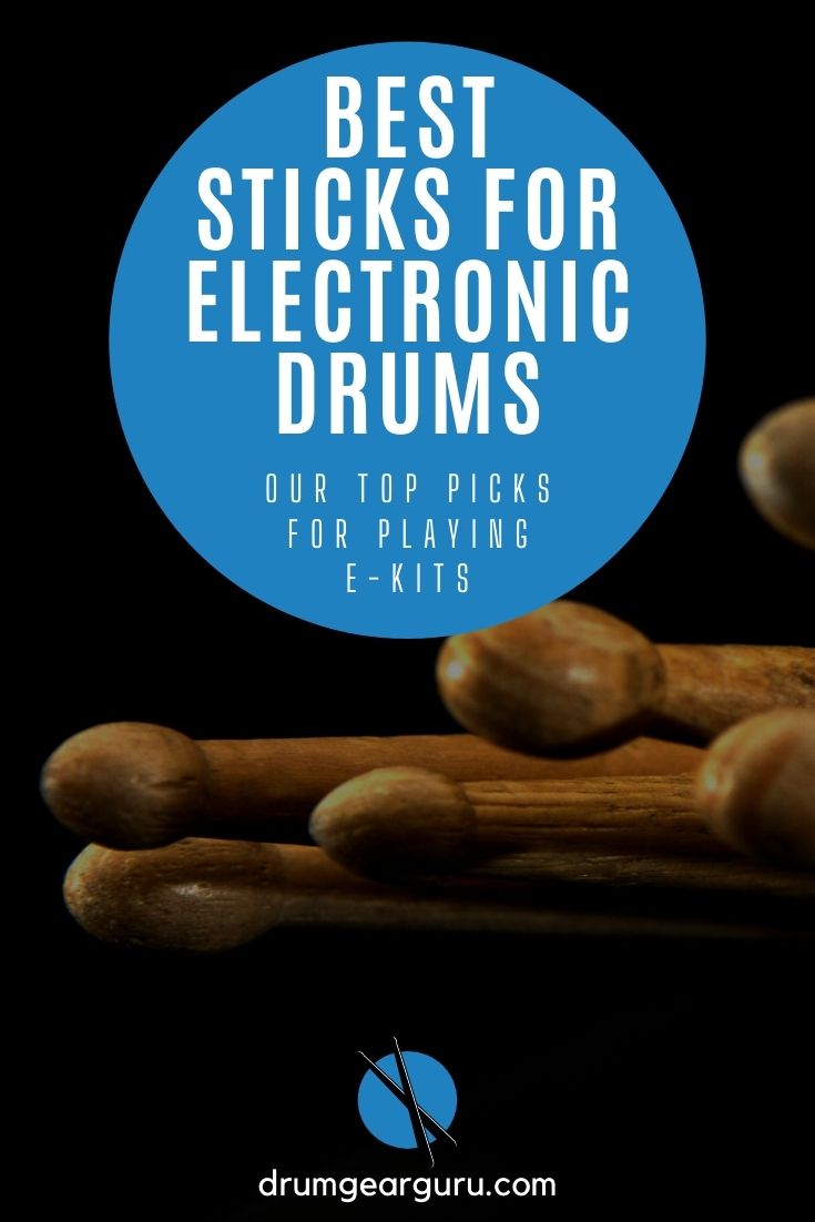 image of the rounded tips of five drumsticks against a black background, with an overlay that reads, "Best Sticks for Electronic Drums: Our Top Picks for Playing E-Kits"